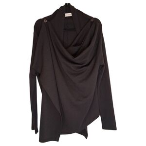 ​NICOLE BRIDGER Dark Brown Organic Wool Convertible Wrap Cardigan Shawl S/M